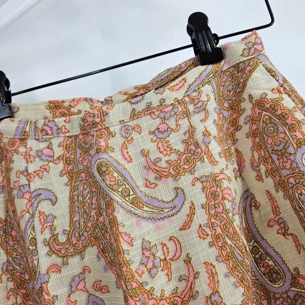 Vitange 70s Skirt Set Brown Button Down Long Sleeve Paisley Mod Secretary Sz 10 - Picture 8 of 12
